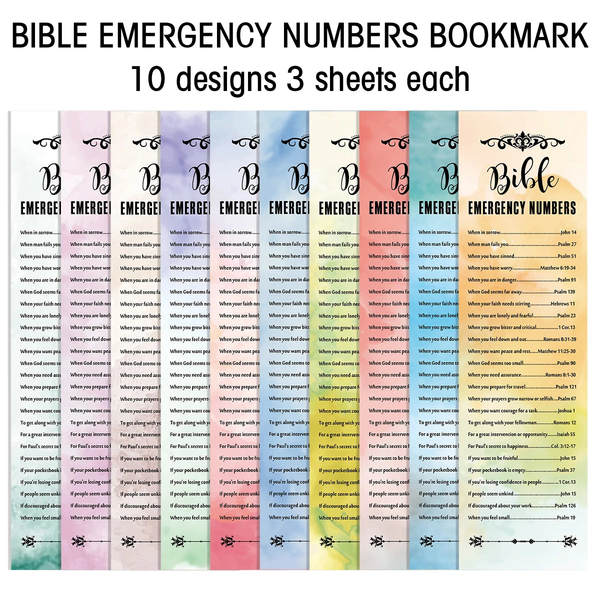 30pcs Watercolor Christian Inspirational Bible Verse Emergency Number